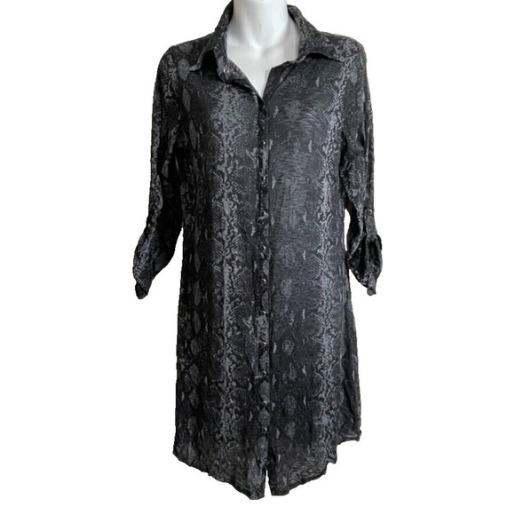 David Cline Style 4823 Snap Down Snake Print Shirt‎ Dress Size Black Gray - Picture 1 of 9